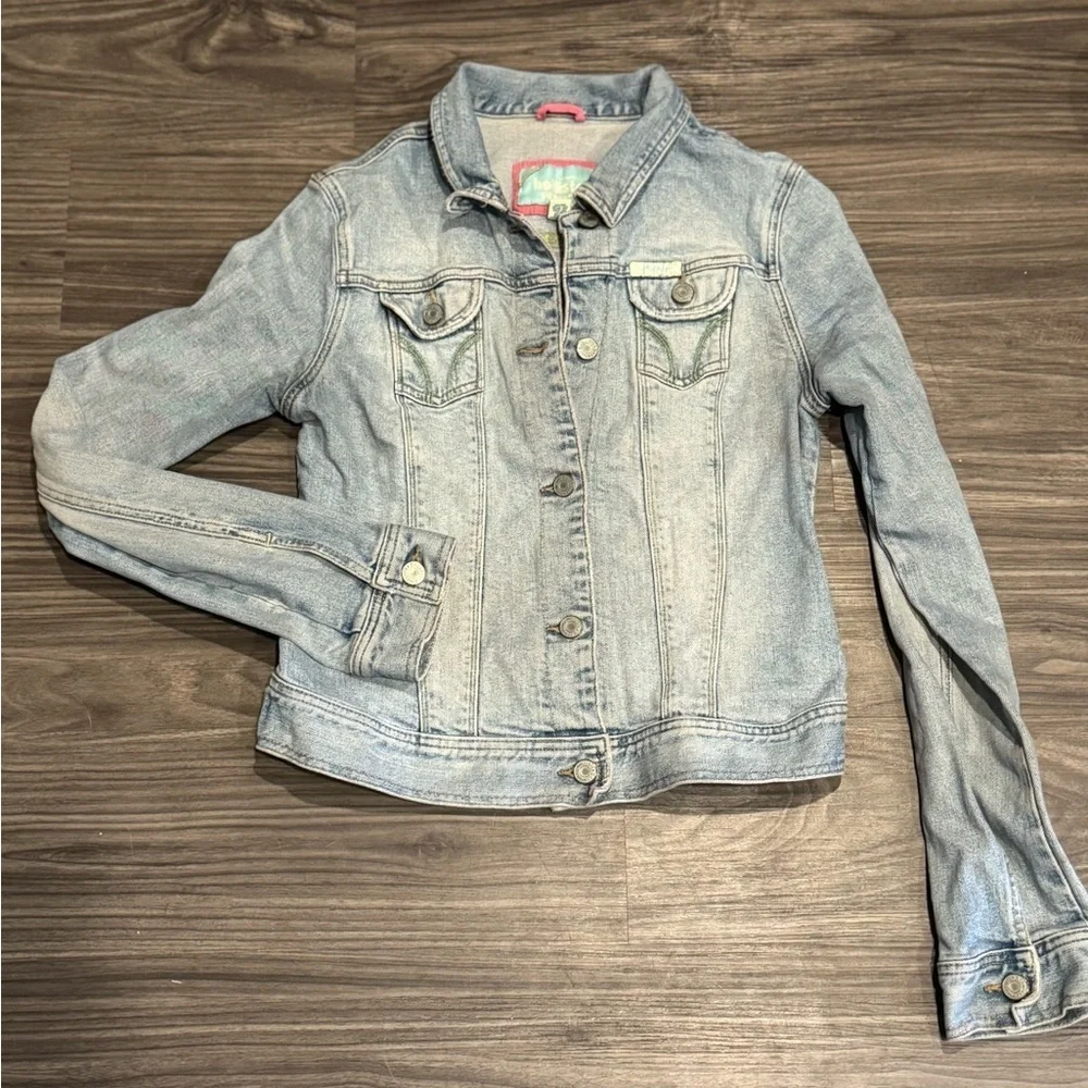 Hollister Co. Kids Denim Trucker Jacket Size L Blue Stretch Button Front Vintage